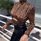 Lovely Casual Skinny Print Brown Blouse