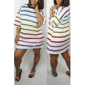 Lovely Casual Striped Multicolor Mini Dress