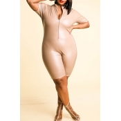 Lovely Casual Skinny Skin Color Plus Size One-piec