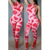 Lovely Leisure Print Skinny Red One-piece Jumpsuit