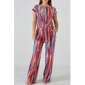 Lovely Leisure Striped Print Multicolor Two-piece 