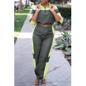 Lovely Casual Patchwork Olive Two-piece Pants Set