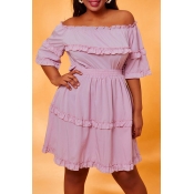 Lovely Casual Flounce Pink Plus Size Two-piece Ski