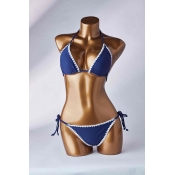 Lovely Lace-up Navy Blue Two-piece Swimsuit