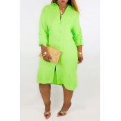 Lovely Casual Button Green Knee Length Dress