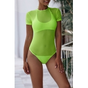 Lovely See-through Green One-piece Swimsuit