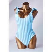 Lovely Striped Blue One-piece Swimsuit