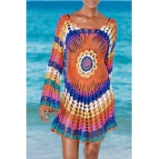 Lovely Hollow-out Multicolor Beach Dress
