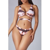 Lovely Lace-up Multicolor Two-piece Swimsuit