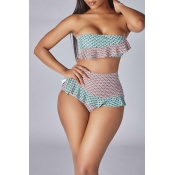 Lovely Flounce Multicolor Two-piece Swimsuit