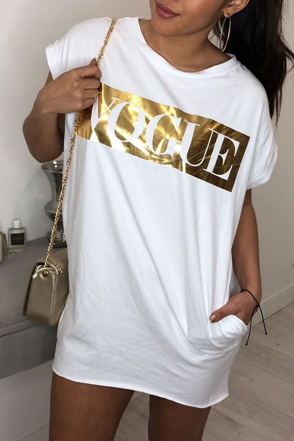

Lovely Casual O Neck White Mini T-shirt Dress