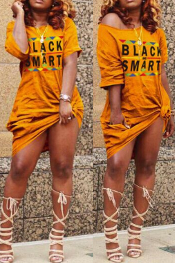 

Lovely Casual Letter Print Croci Knee Length T-shirt Dress