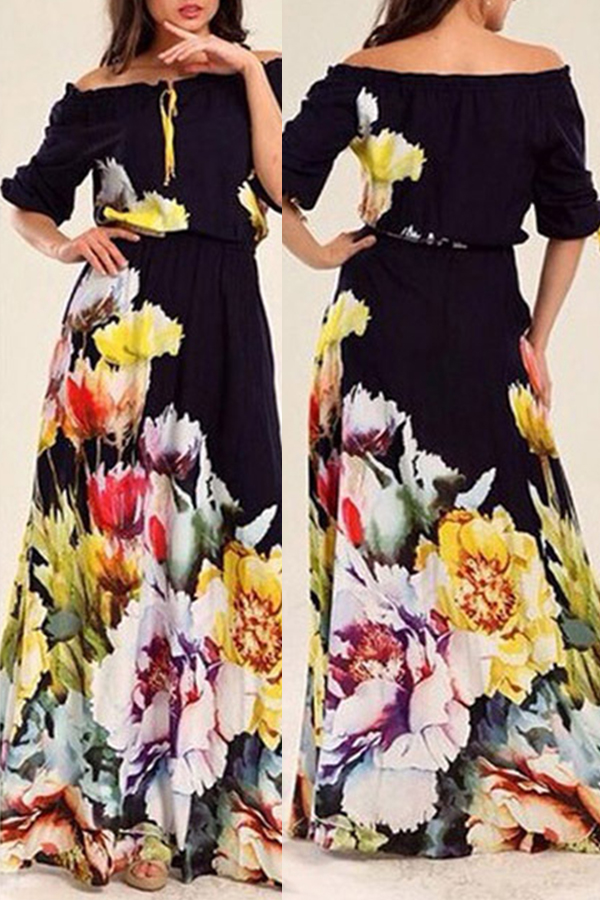 

Lovely Bohemian Patchwork Black Maxi Dress