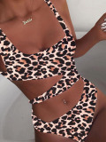 Lovely Hollow-out Leopard Print One-piece Swimsuit