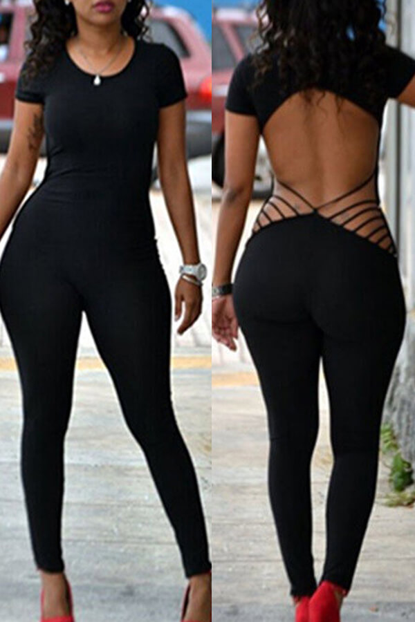 

Lovely Chic Backless Black One-piece Jumpsuit