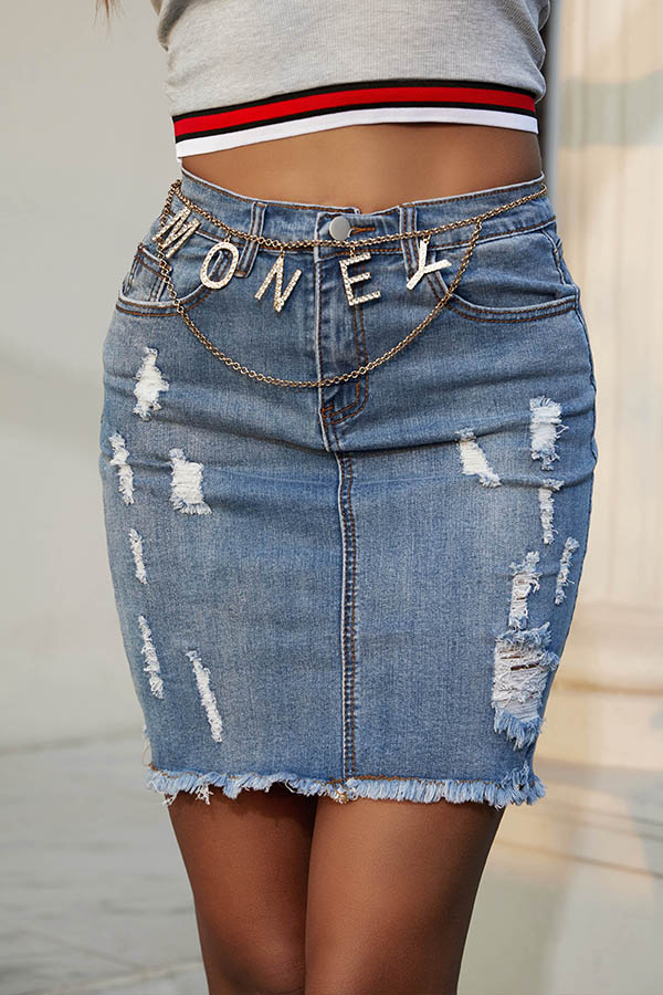 

Lovely Chic Broken Hole Blue Skirt