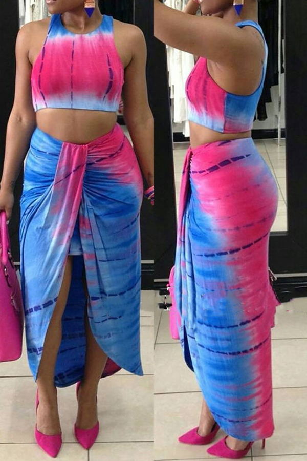 

Lovely Casual Print Baby Blue Two-piece Skirt Set