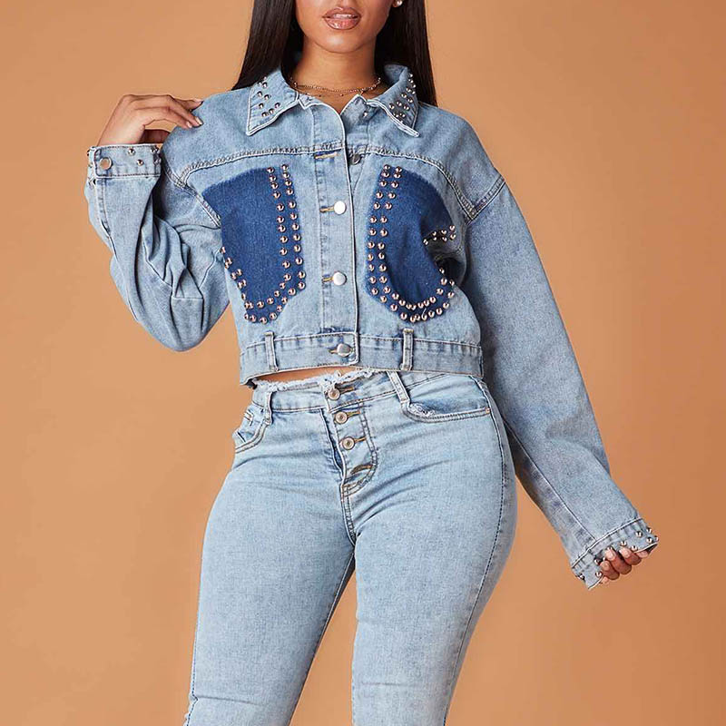 

Lovely Trendy Patchwork Blue Denim Coat