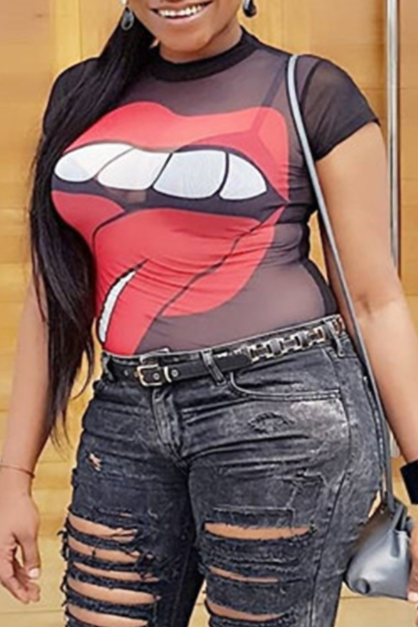 

Lovely Chic Lip Print Black T-shirt