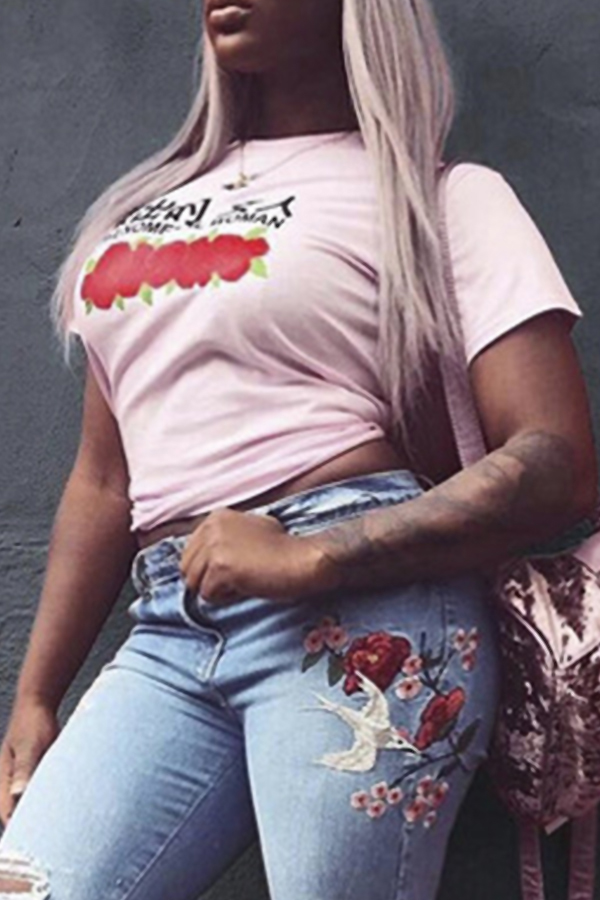 

Lovely Chic Print Pink T-shirt