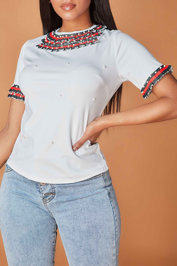 

Lovely Chic Patchwork White T-shirt