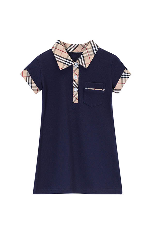 

Lovely Sweet Patchwork Dark Blue Girl Knee Length Dress