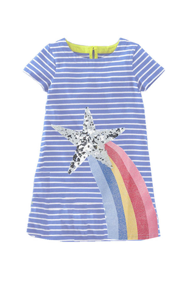 

Lovely Chic Striped Blue Girl Mini Dress, Blue stripe