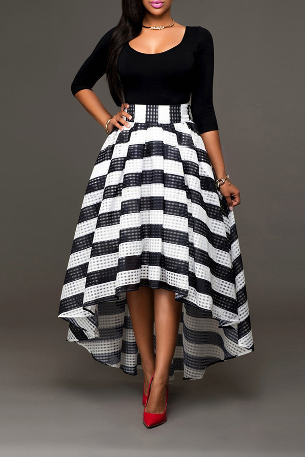 

Lovely Casual Striped Black Two-piece Skirt Set