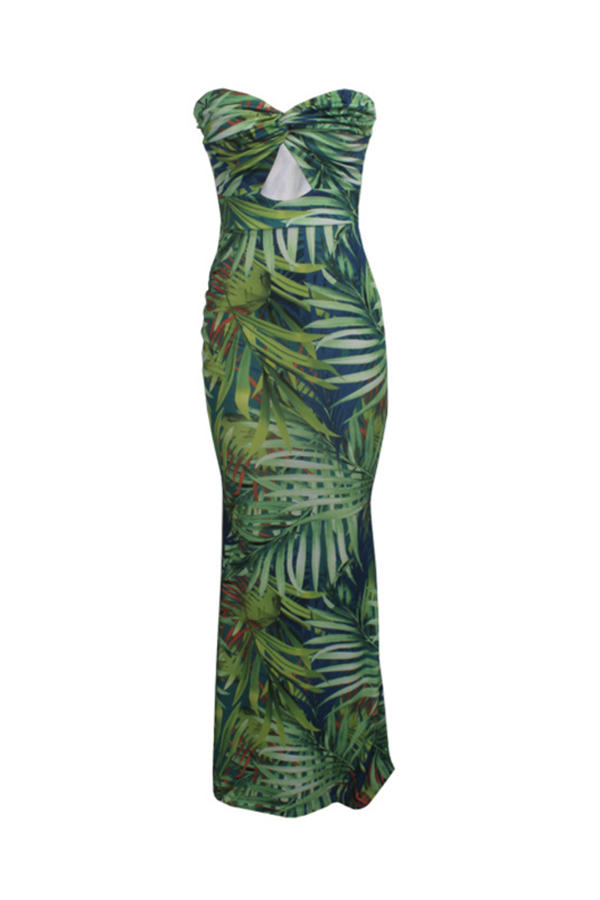 Lovely Chic Dew Shoulder Print Green Maxi Dress от Lovelywholesale WW