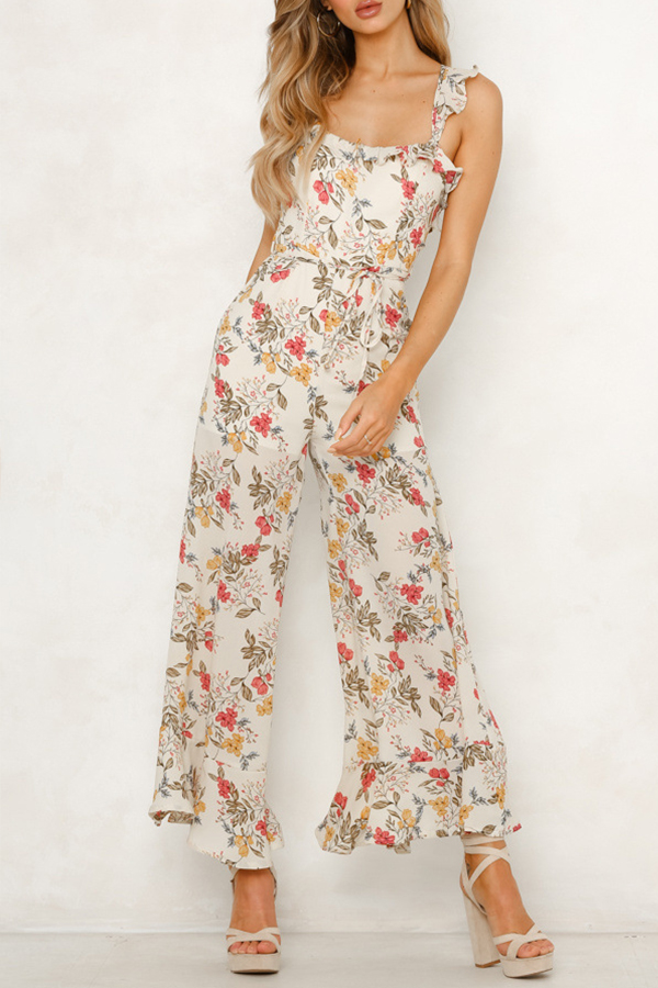

Lovely Stylish Floral Print Khaki One-piece Jumpsuit