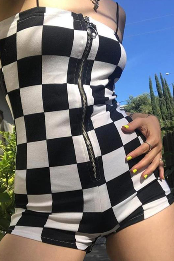 

Lovely Casual Plaid Print Black One-piece Romper