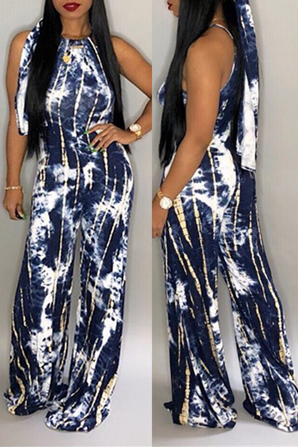 

Lovely Street Print Blue One-piece Jumpsuit