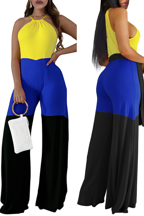 

Lovely Casual Patchwork Yellow One-piece Jumpsuit