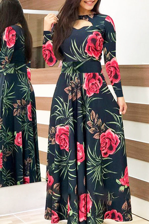 

Lovely Bohemian Print Black Maxi Dress