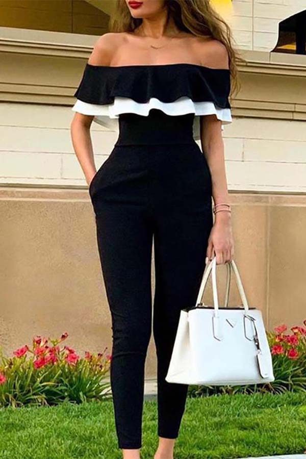 

Lovely Chic Flounce Patchwork Black One-piece Jumpsuit