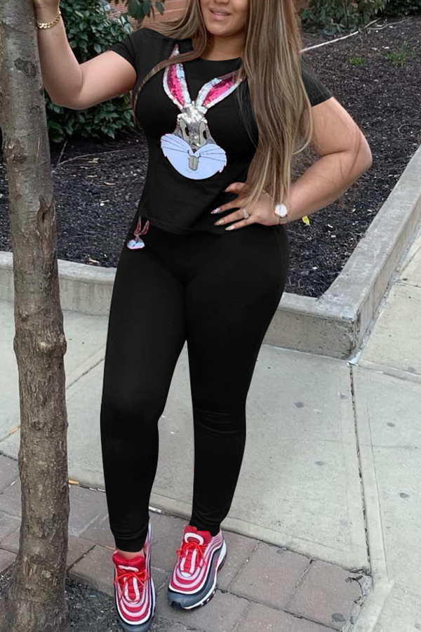 

Lovely Casual Print Black Two-piece Pants Set