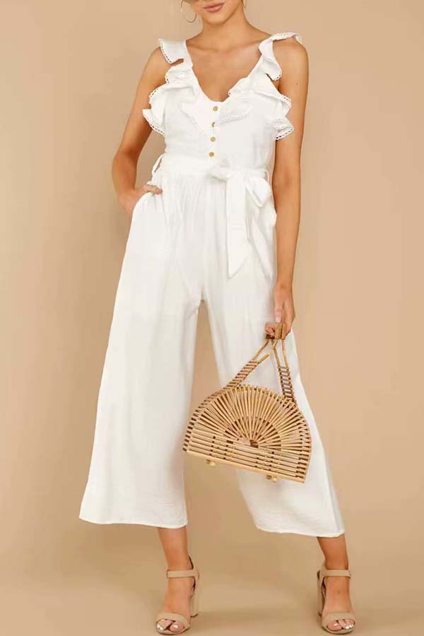 

Lovely Chic Flounce White One-piece Jumpsuit