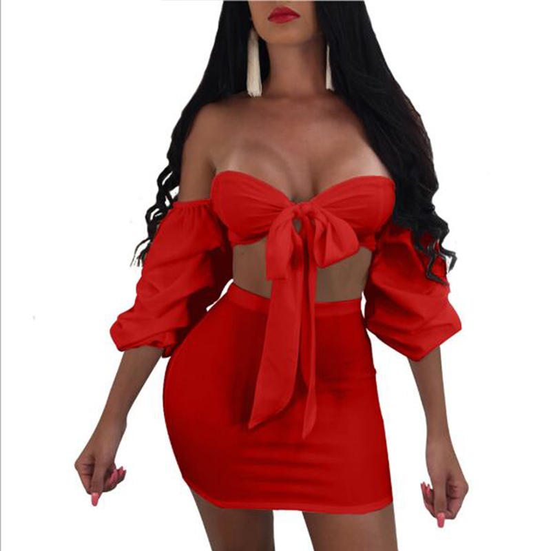 

Lovely Trendy Dew Shoulder Knot Design Red Two-piece Pants Set