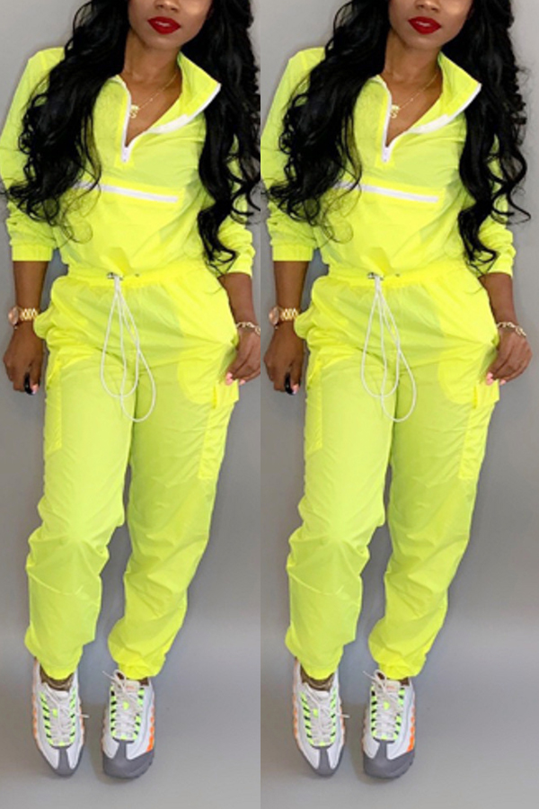 

Lovely Trendy Mandarin Collar Yellow Two-piece Pants Set