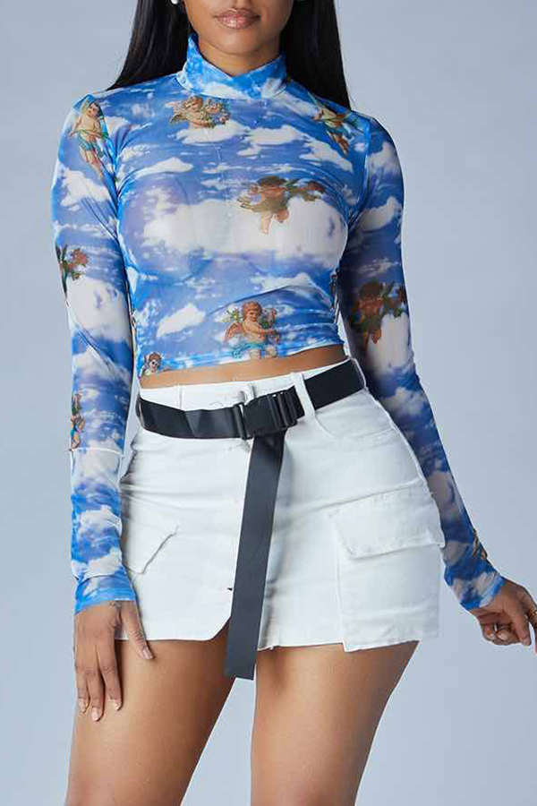 

Lovely Casual Print Blue Base Layer
