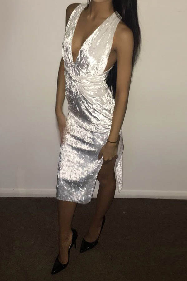 

Lovely Trendy V Neck Print White Mini Dress