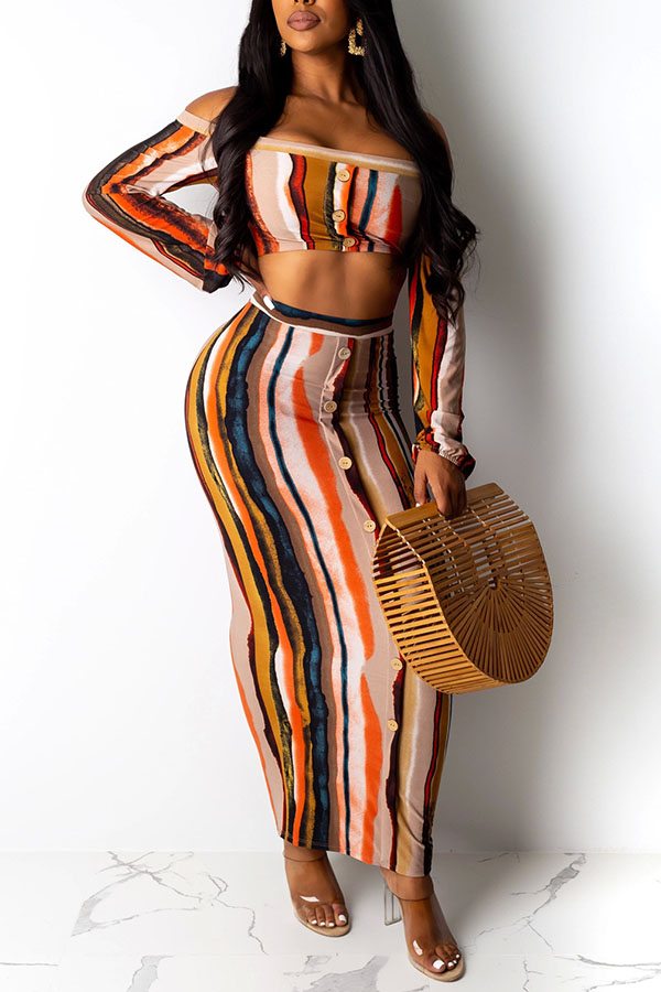 

Lovely Chic Striped Croci Two-piece Skirt Set