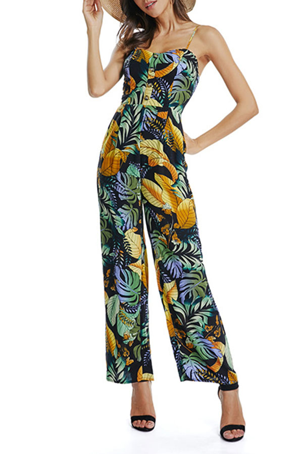 

Lovely Bohemian Print Loose Black One-piece Jumpsuit