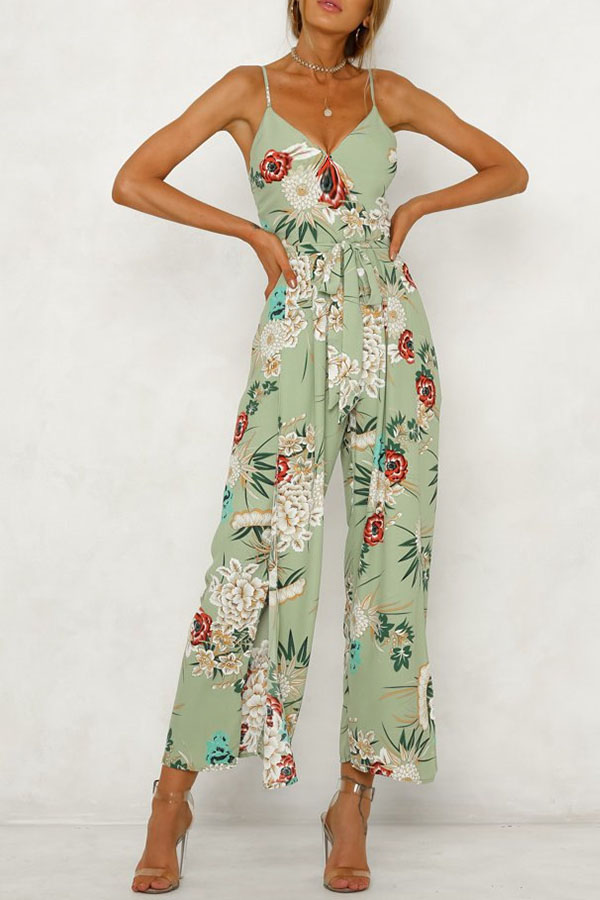 

Lovely Chic Backless Print Green One-piece Jumpsuit