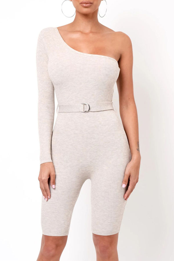 

Lovely Casual One Shoulder Grey One-piece Romper