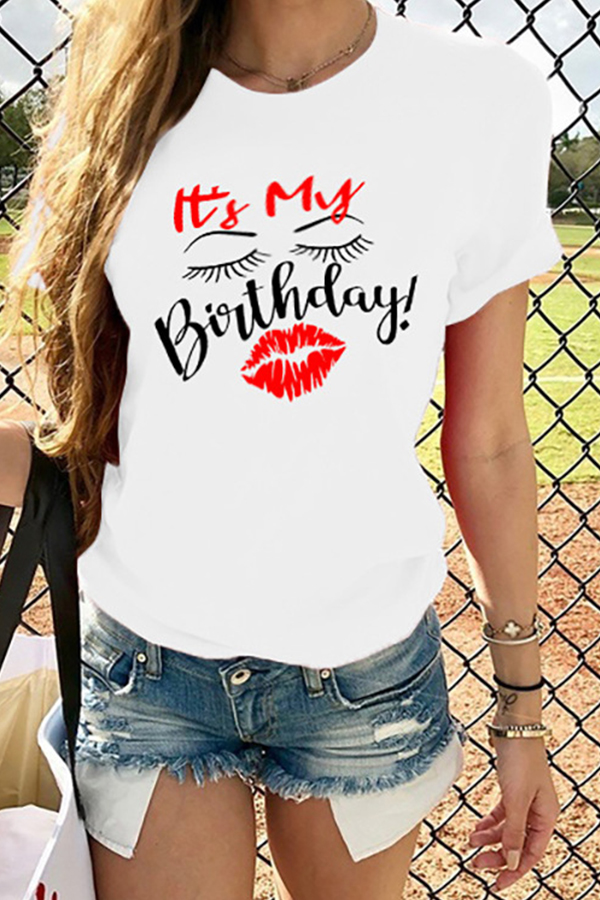 

Lovely Casual O Neck Print White T-shirt