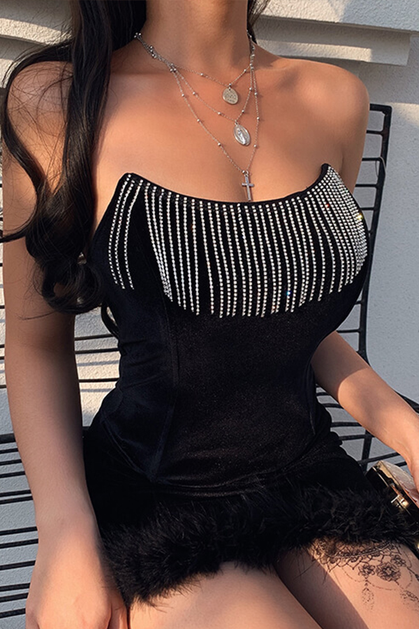 

Lovely Trendy Hot Drilling Decorative Black Camisole