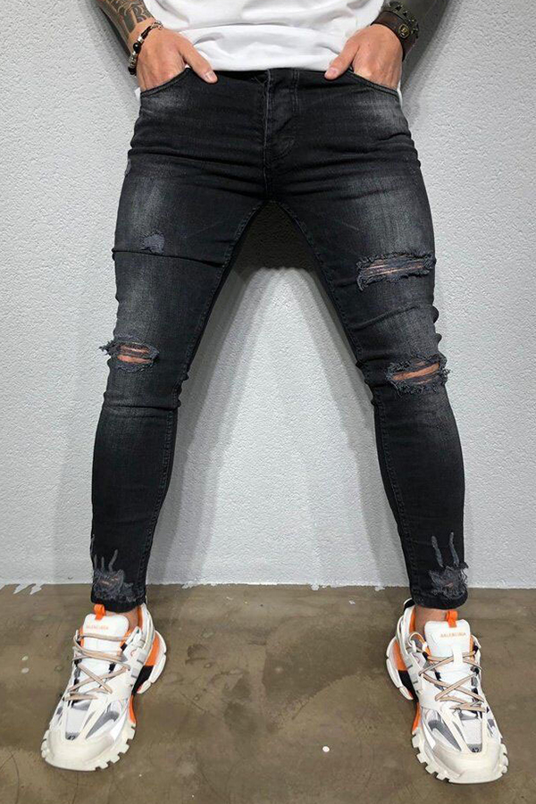 

Lovely Trendy Broken Holes Black Jeans