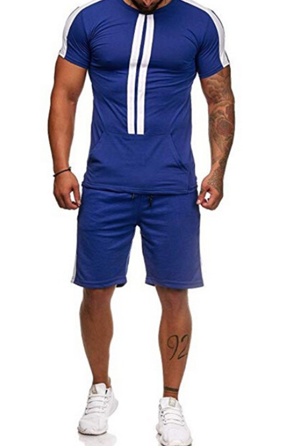 

Lovely Casual Striped Blue Two-piece Shorts Set