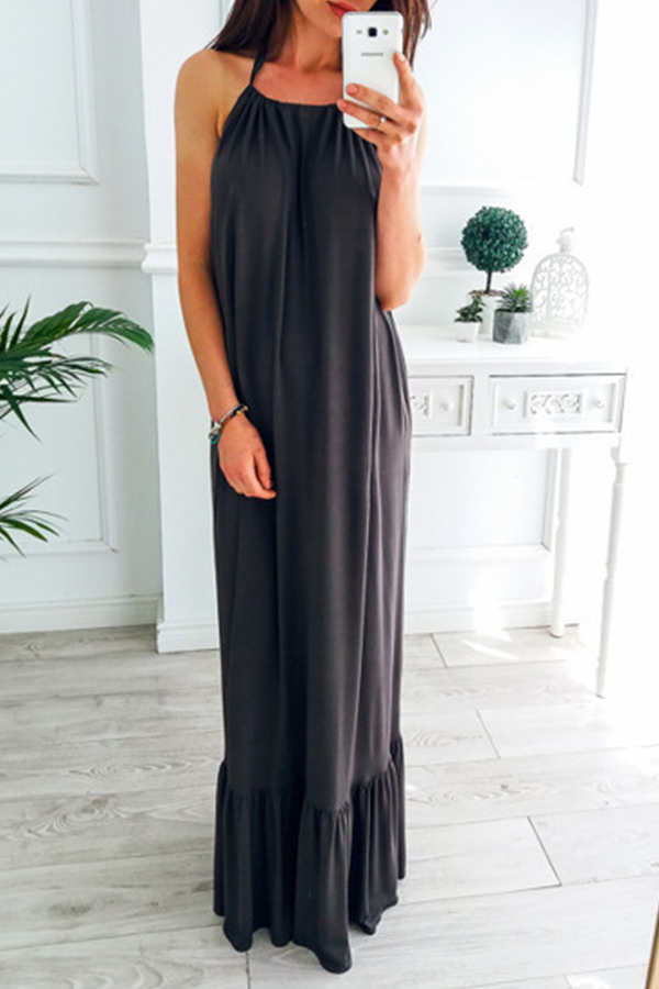 

Lovely Casual Sleeveless Backless Black Maxi Dress